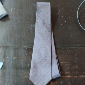 Christian Dior Light Gray Tie with Red and Pale Blue Micro-triangles
